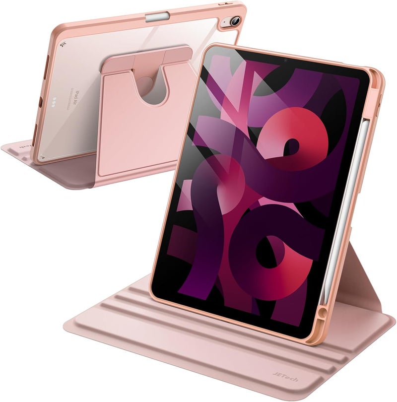 Jetech Rotating Case for iPad Air 11-Inch M3/M2 (2025/2024), iPad Air 5/4 (2022/2020 5th/4th Generation), 360 Degree Rotation Protective Stand Cover Clear Back, Auto Wake/Sleep (Rose Gold) - Image 1